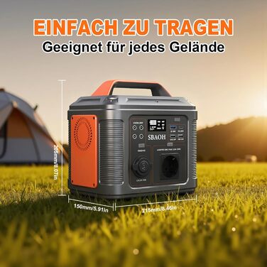 Портативна електростанція SBAOH 296Wh з LED-ліхтариком, 300W, 230V, USB, DC, для кемпінгу та подорожей (з сонячною панеллю 60W)