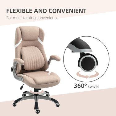 Крісло офісне Vinsetto ергономічне з регульованими підлокітниками та підголівником, з підтримкою попереку, регульоване по висоті, з функцією гойдання та текстильною оббивкою, світло-коричневе