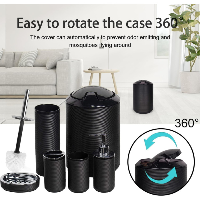 CERBIOR Набір аксесуарів для ванної кімнати, 6 шт. (дозатор для мила, тримач для зубних щіток, стакан для щіток, мильниця) чорний