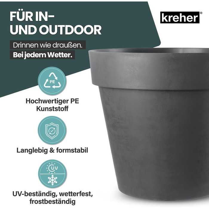 Круглий горщик для квітів Kreher XXL з колесами, діаметром 58 см, антрацит