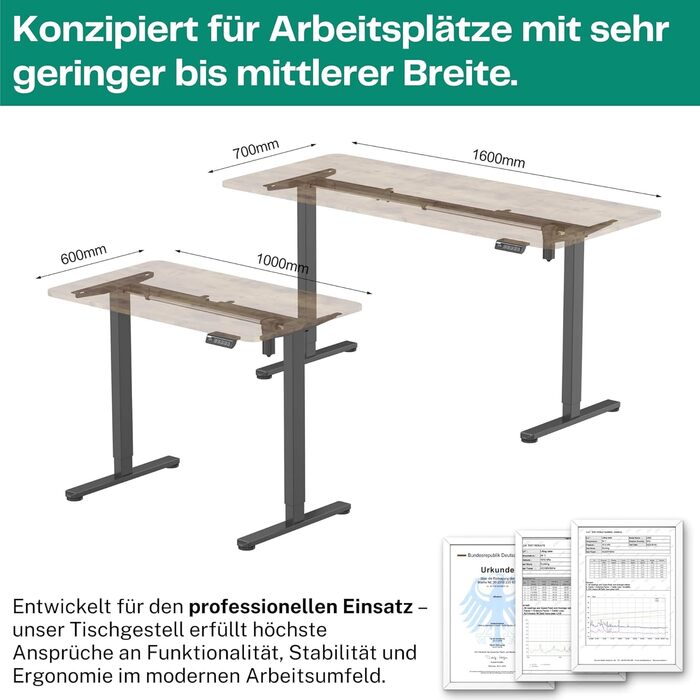 Електричний регульований стіл Albatros UP30, срібний | Металеве підстав'я, ніжки, опори для столу | Підходить для робочих місць середньої ширини