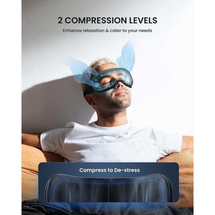 Масажер для очей RENPHO Eyeris 1 з пультом, підігрівом, вібрацією та Bluetooth, акумуляторний. Для сухих очей, подарунок для жінок та чоловіків (чорний)