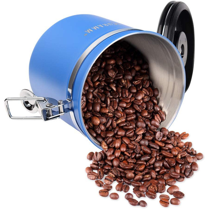 Банка для кави Шрамм об'ємом 1200 мл в 10 кольорах з дозуючою ложкою Висота 12 см кавові банки Контейнер для кави з нержавіючої сталі, Колір (Синій)
