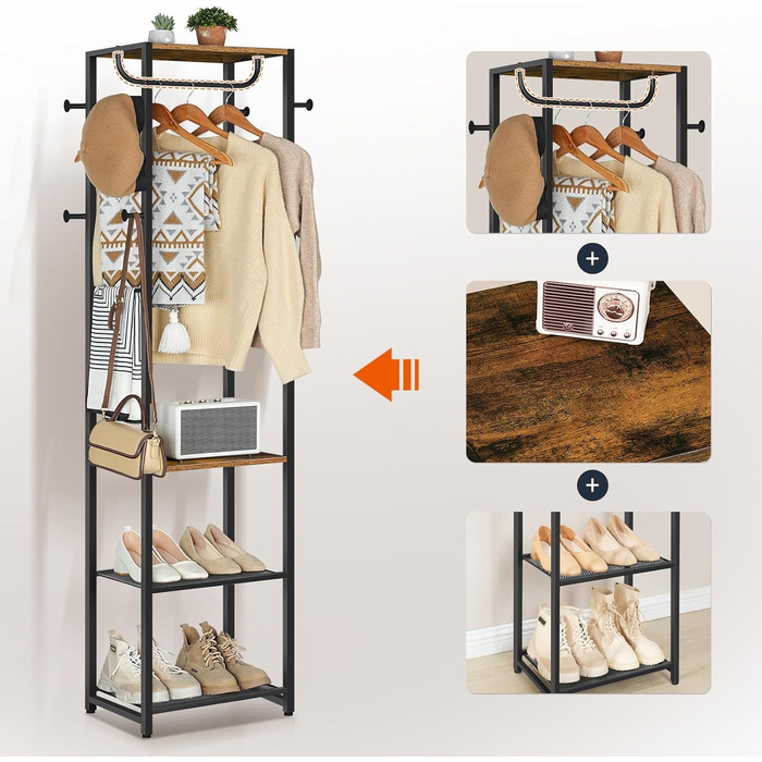 HOOBRO Взуттєва шафа з полицями для одягу та взуття, білий та дерев'яний колір, модель EWN04YM01