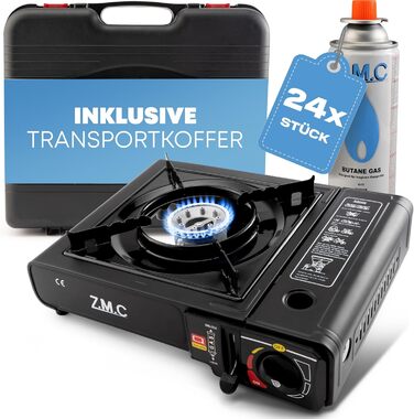 Набір для кемпінгу Z.M.C. Gaskocher: одноконфорочний газовий пальник з адаптером для LPG, кейсом, картриджами 227г та грилем. Підходить для відпочинку на природі та в приміщенні. Має п'єзозапалювання.