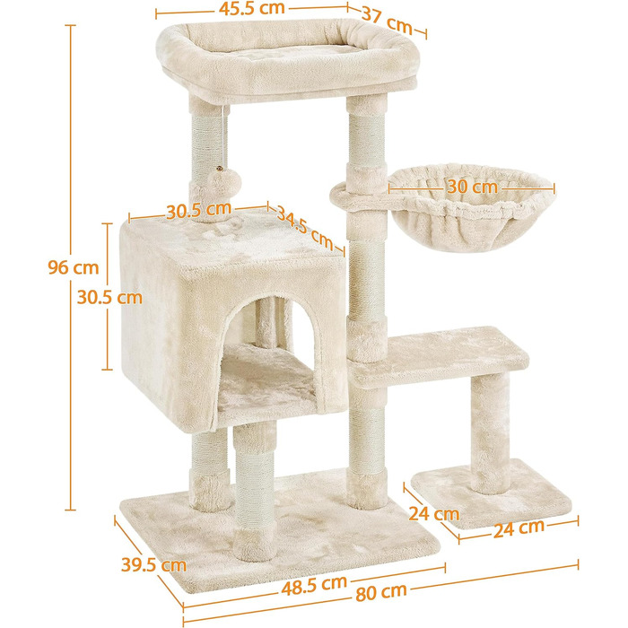 Котяче дерево Yaheetech висотою 96 см Котяче дерево для котів, з сизалевою плюшевою котячою печерою та кошиком, бежевий