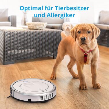 Робот-пилосос MEDION MD 19100 з базою та пультом дистанційного керування. Оптимізований для власників тварин та алергіків, ультратонкий, для твердих підлог та килимів, з функцією розпізнавання перешкод та сходинок