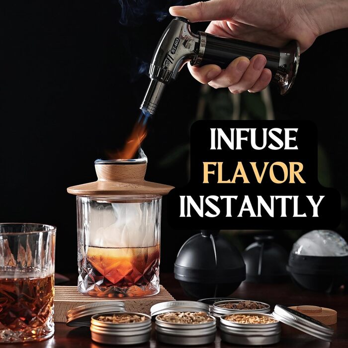 Набір для копчення коктейлів та віскі – Smoker Kit з лампою, формочками для льоду та стружкою деревини