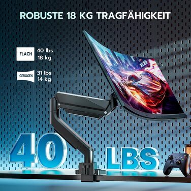 Кріплення для монітора ARES WING з USB A/C, 17'-45', регулювання висоти, максимальне навантаження 18 кг, VESA 75/100 мм, білий (чорний)