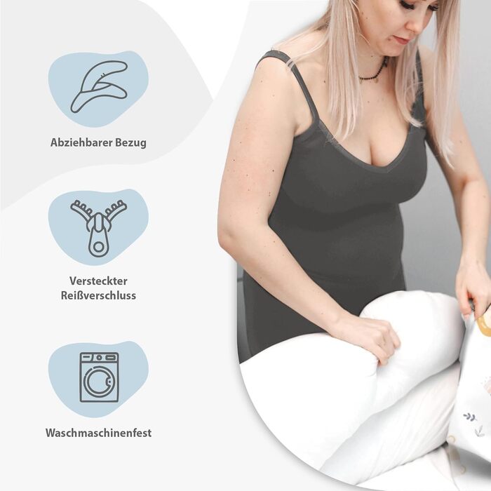 Подушка для сну Tottsy Baby Seitenschläfer - 190 см, для сну на боці, з м'яким чохлом Oeko-Tex, принт у крапку на сірому кольорі (подушка, райдуга)