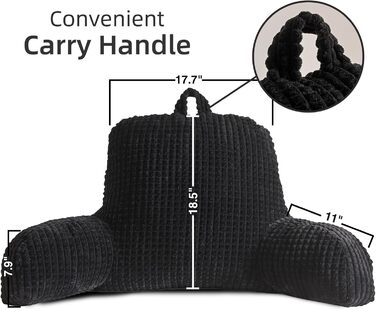 Лежак для читання Lesekissen, великий, для дорослих та дітей, з підлокітниками, підтримка спини для відпочинку та сну, вафельний малюнок, стереоскопічний дизайн, чорний, великий