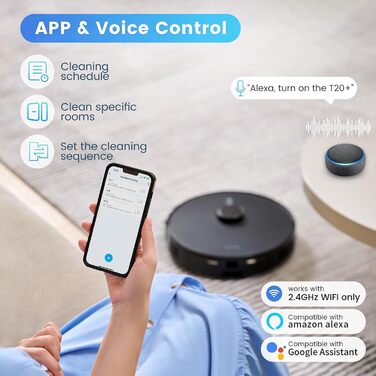 Робот-пилосос AIRROBO T20+ з функцією миття, 3.5л, станція самоочищення, 180хв роботи, LiDAR навігація, потужне всмоктування, керування через додаток, колір: чорний