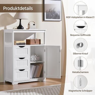 Шафка для ванної кімнати Yaheetech з 3 шухлядами та 1 дверцятами, регульовані полиці, 66 x 35 x 90 см