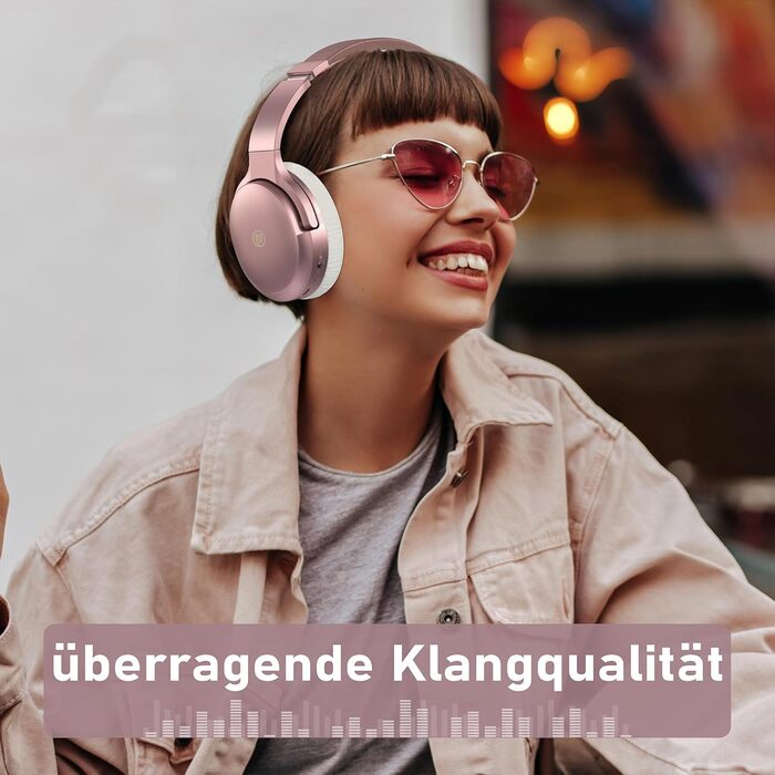 Бездротові Bluetooth-навушники, ANC, Мікрофон, 60 годин, Hi-Fi, Баси, Швидка зарядка (рожевий)