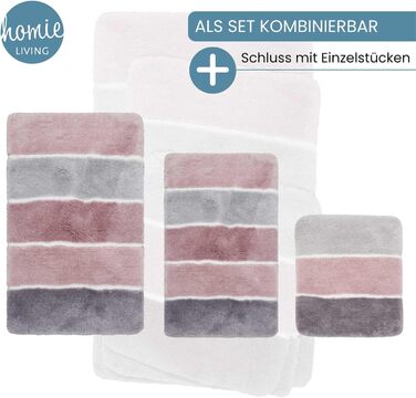 Килимок для ванної кімнати з м'якого флюсу, антиковзаючий, пральний, Rio Marina (70 x 120 см, Рожево-сірий-сріблястий)