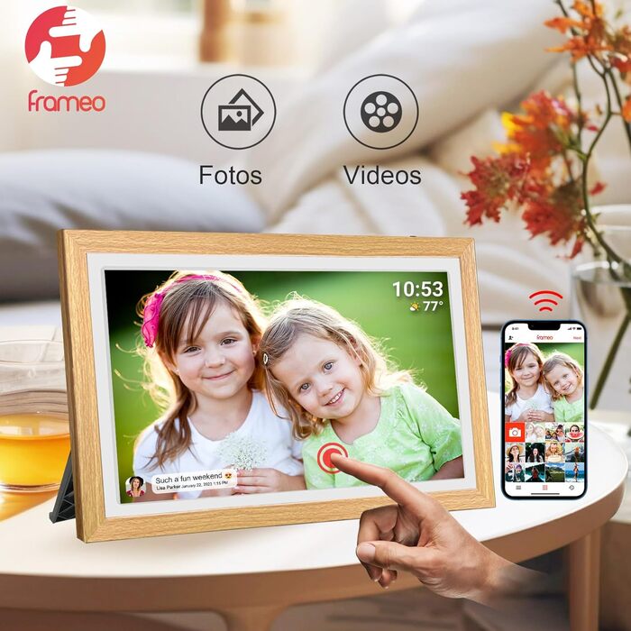 Цифровий фоторамка FRAMEO 21.5 дюймів з IPS LCD сенсорним екраном, Wi-Fi, 32 GB, USB/SD розширення, Auto-Rotate, для кріплення на стіну, жовтий