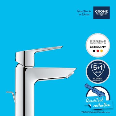 Змішувач для ванної кімнати Grohe Start, водозберігаючий, хром, з витяжною пробкою, 17 см, з інструментом 3в1, для встановлення на умивальник