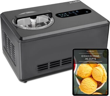 Машина для приготування морозива та йогурту KLAMER 2-в-1, 2 л, 220 В, з нержавіючої сталі, з функцією охолодження та нагрівання, самостійно охолоджується, регулювання консистенції, чорний