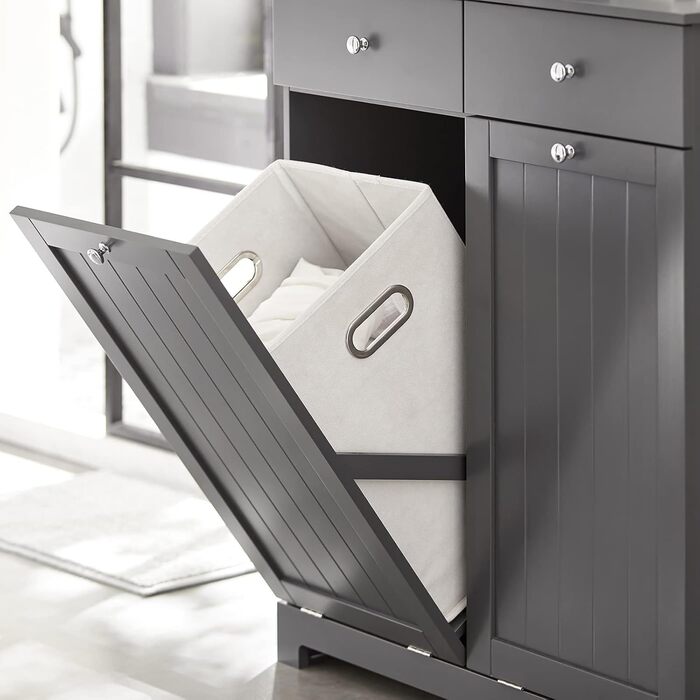 Шафа для ванної кімнати SoBuy з кошиком для білизни, вузька, висота 171 см, 6 полиць та 2 шухляди, білий колір, 60x37x171 см (BZR104-W)