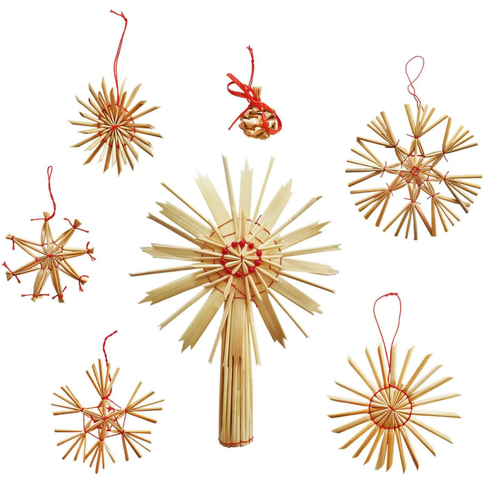 Набір з 69 солом'яних зірок COM-FOUR для ялинки, підвіски з соломи, верхівка, новорічний декор 3-17 см