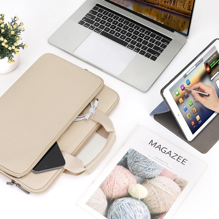 Чохол для ноутбука DOMISO 15.6 дюймів, сумісний з MacBook Pro (M4/M3/M2/M1) та іншими моделями, водовідштовхуючий, з ручкою, бежевий