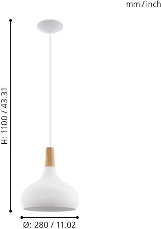 Підвісний світильник EGLO Sabinar, підвісний світильник на 1 полум'я, підвісний світильник зі сталі та дерева, колір коричневий, цоколь E27, Ø 40 см (білий, Ø 28 см)