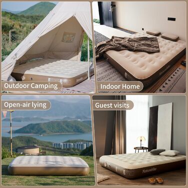 Надувна матрац Naturehike на 2 особи з акумуляторною електричною помпою, 200x150x25 см. Самостійно надувний, преміум-якість, для кемпінгу та дому. Колір: коричневий.