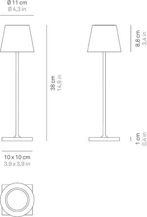Zafferano Poldina Pro: Бездротова LED-лампа на стіл з торшером, сенсорне керування, для дому та саду, 2200-3000K, 38 см