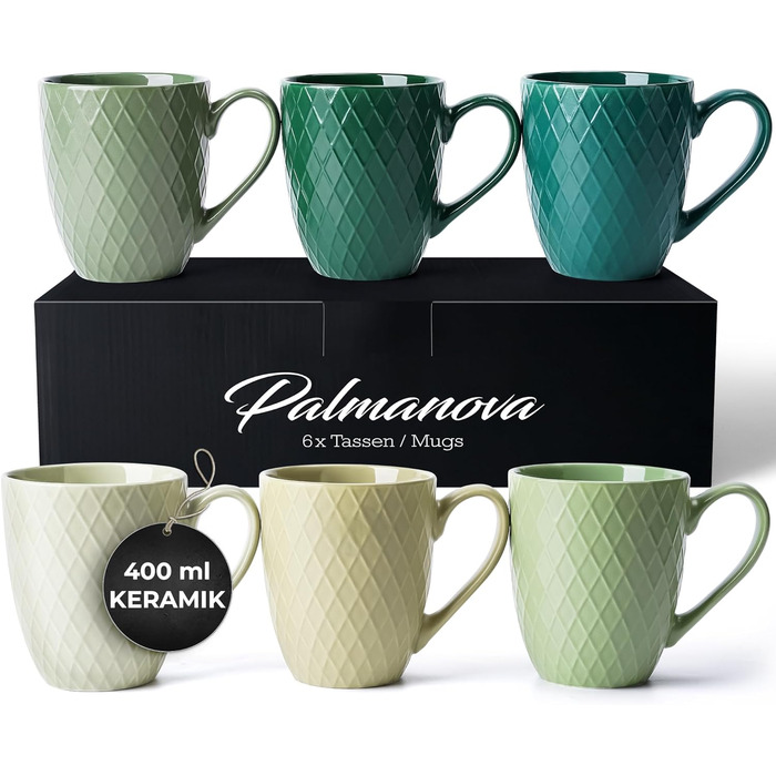 Набір кавових чашок Miamio Palmanova (Jungle) – 6 шт. по 400 мл – сучасна кераміка, матова поверхня