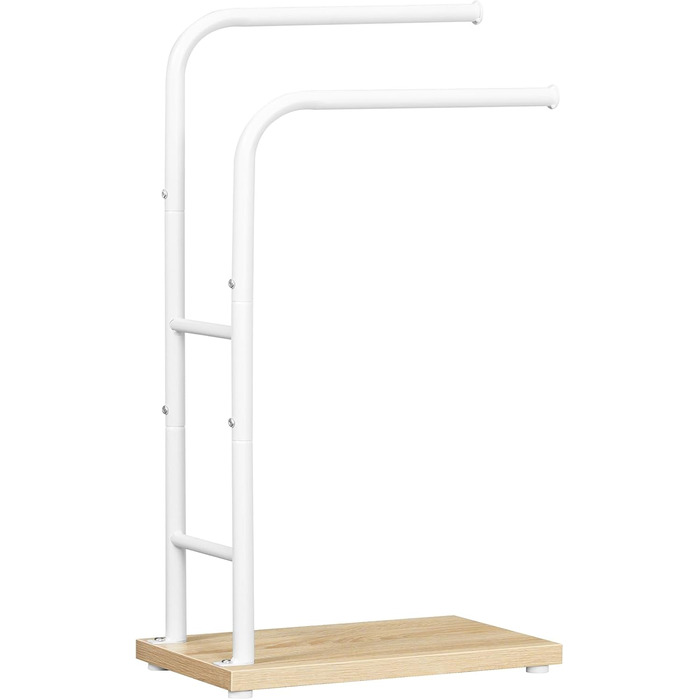 Підставка для рушників HOOBRO, стояча, з 2 перекладинами, білий + натуральне дерево, 40 x 24 x 80,5 см