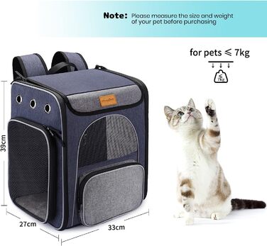 Рюкзак для кішок Рюкзак для собак вагою до 5 кг для кішок і маленьких собак, складаний рюкзак Morpilot для собак з внутрішнім захисним повідцем Килимок для домашніх тварин і миска для домашніх тварин 33L x 27B x 33H см