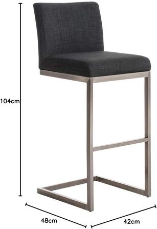 Барний стілець Paros з нержавіючої сталі, тканинне сидіння, з підлокітниками та підставкою для ніг, темно-сірий
