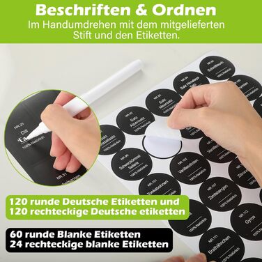 Набір контейнерів для спецій на 30 штук з мірками та вологостійкими етикетками, 120 мл, чорний, з кришками