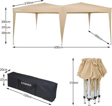 Альтанка Casaria Capri 3x6 м Висувний бежевий Водовідштовхувальний засіб в т.ч. Сумка Захист від ультрафіолету Намет з навісом Садовий намет Marquee Tent