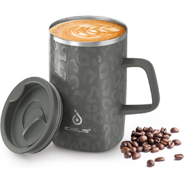 Кавова чашка Ideus® 470 мл з подвійними стінками, з нержавіючої сталі, з антиковзним ручками та кришкою-висувним модулем (Червоний Зебра, Leopard Gray)