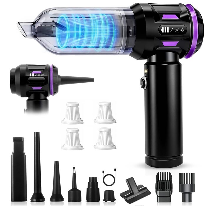 Акумуляторний ручний пилосмок Citybee 4 в 1, бездротовий міні-пилосмок для авто та дому, 25000Па, безщітковий двигун, 3 режими потужності, для шерсті тварин (Фіолетовий)