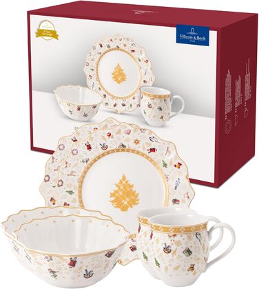 Villeroy & Boch Toy's Delight: Сніданок на двох - сервіз для двох осіб (6 предметів), білий/червоний, кераміка, Преміум якість, Різдвяний сервіз