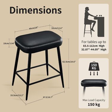 Набір з 2 барних стільців з мікрофібри, ретро стиль, з підніжкою, 62.5 см, без спинки, сірий (чорна шкіра)