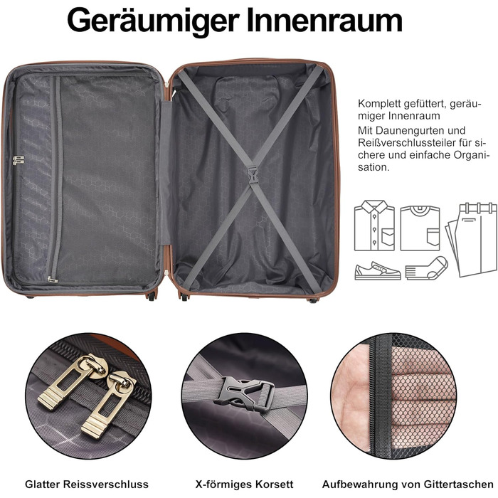 Набір валіз Merax 5 шт. (M-L-XL) з ABS-пластику, TSA-замок, розширювані, з сумкою та косметичкою (Бежевий)