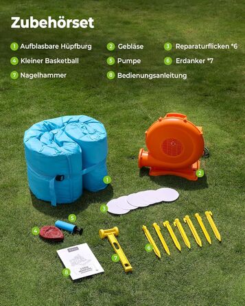 Надувний замок для дітей великий, з гіркою, синього кольору, з насосом 450W (для дому та вулиці)