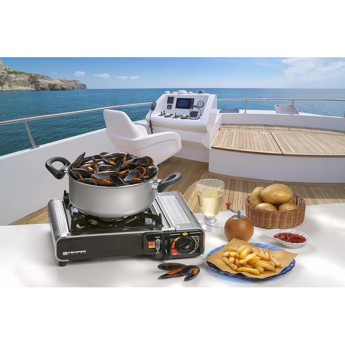 Газовий нагрівач KEMPER Nomade з нержавіючої сталі, 1900 Вт, Piezo-запалювання, подвійний захист, у кейсі