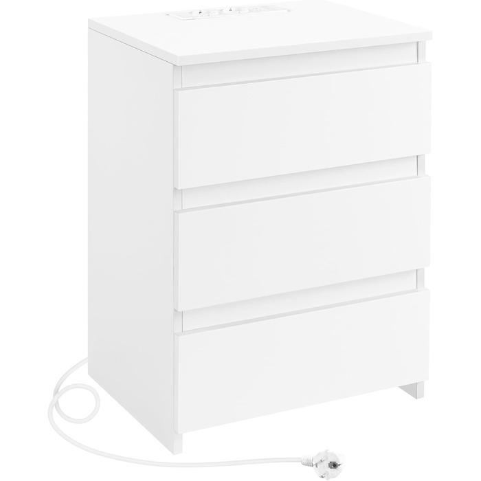 Нічний столик Yaheetech з 3 висувними ящиками, 2 розетками AC та 2 USB-портами, для спальні/вітальні