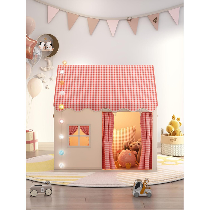 Дитяче намету Роза для дівчаток з LED-підсвіткою та іграшкою-велетнем у вигляді райдужного жаб'яти. Ігровий намет для дітей, намет для дитячої кімнати, розкладний намет для ігор на вулиці. 120 x 105 x 128 см