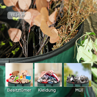 Outsunny Garden Bag 4x86L водонепроникний мішок для садових відходів з ручками на блискавці, стабільний мішок для листя, автономні садові мішки, багаторазові мішки для садових відходів Зелені відходи