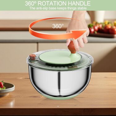 Швидка салатниця-швидкообертач з нержавіючої сталі з кришкою, для миття та сушіння овочів та фруктів