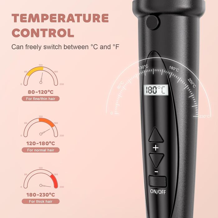 Локкенштаб NWOUIIAY 6 в 1 з LCD-дисплеєм, керамічним покриттям, набір для створення локонів, багатофункціональне змінне насадки, для великих та маленьких локонів, з рукавичками, регулювання температури (колір шампань)