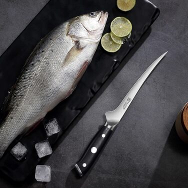 Набір кухонних ножів Paudin 7 предметів з дерев'яним блоком, професійний набір ножів для кухні, з високоякісним лезом та ABS ручками (рибний ніж)