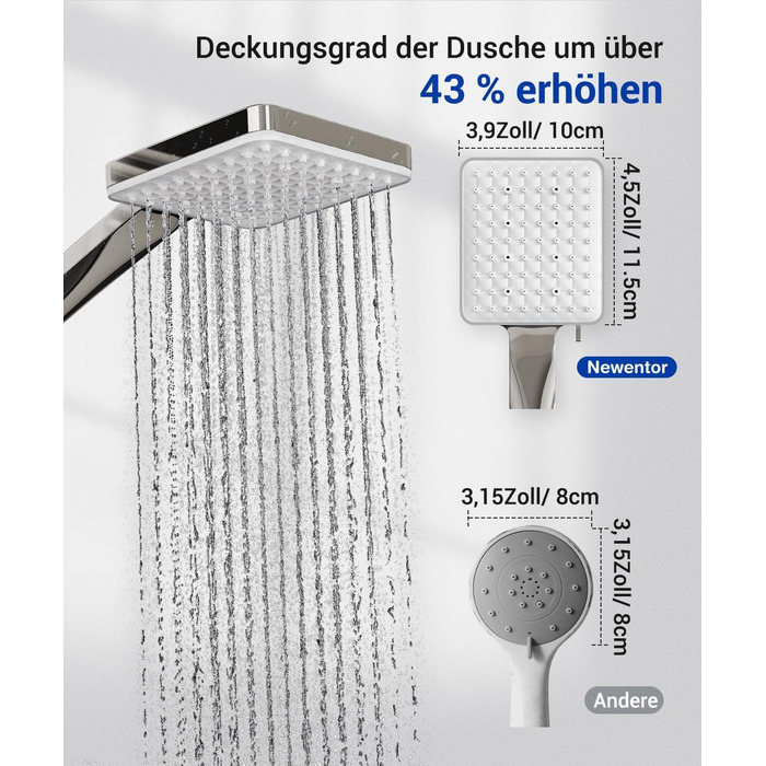 Насадка для душу Newentor з 6 режимами, велика, економна, високого тиску, позолочена (з шлангом 1,5 м)