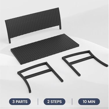 Садова лавка Udpatiо з ротангу для тераси, балкона та саду, чорна 123x63x86 см, витримує до 320 кг