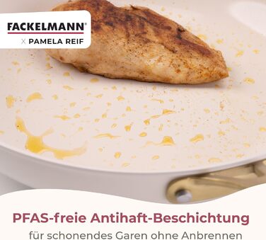 Набір сковорідок FACKELMANN x Pamela Reif, 3 шт. (діаметр 20-24-28 см) – з переробленого алюмінію, пастельно-бежевий, керамічне покриття без PFAS, стійке до 160 °C, для всіх типів плит